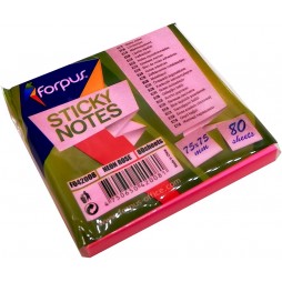 Lipnūs lapeliai FORPUS NEON, 75x75 mm, 80 lapelių, neoniniai rožiniai